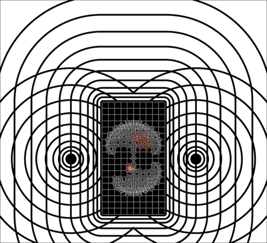 diagram of Capper street window with vinyl pattern and embedded screen and transducer speakers.